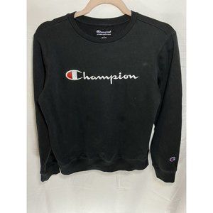 Champion Sweater Youth Large Spell‎ Out Black Knit Sweatshirt Boys.